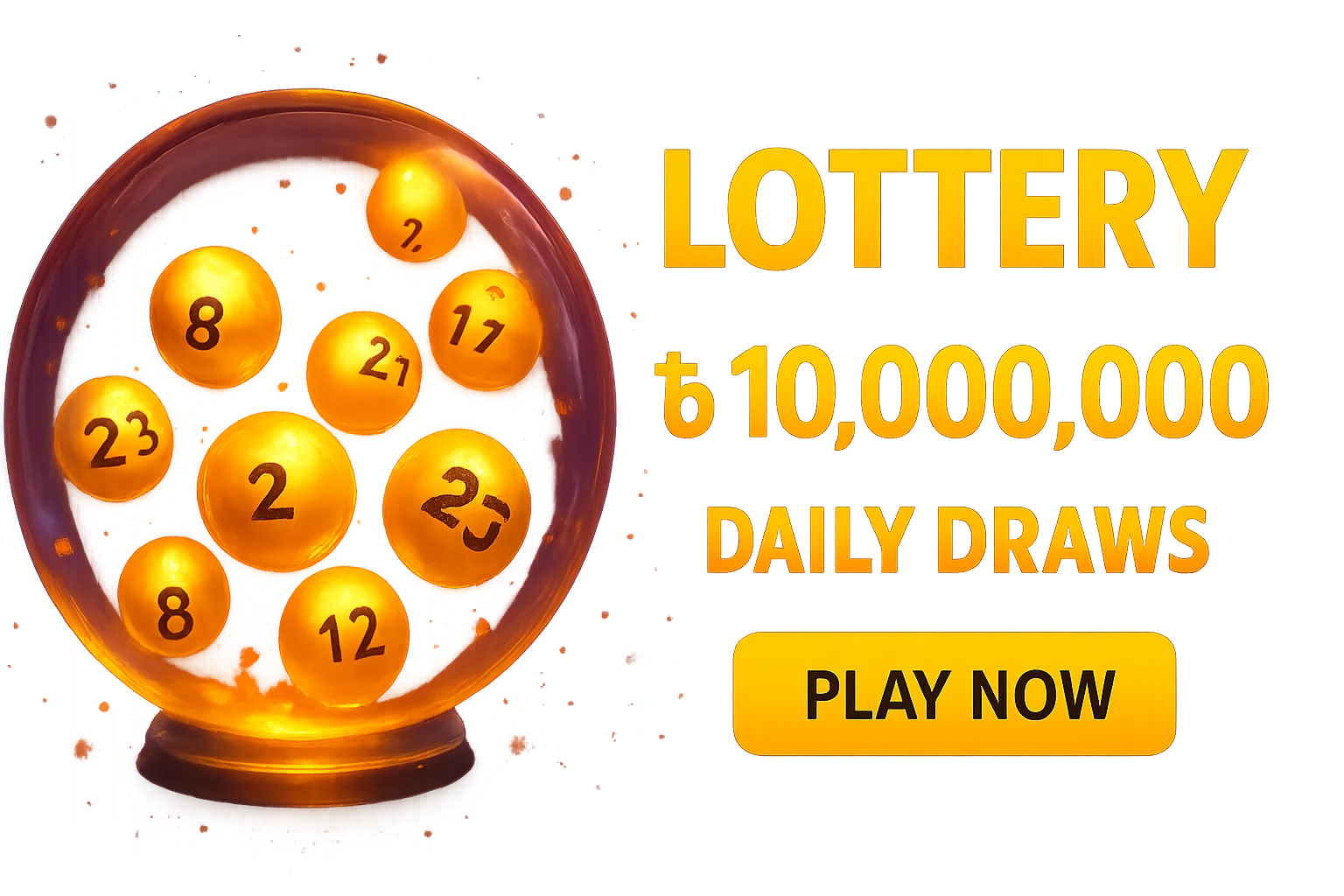 Glowing lottery balls in transparent draw machine with jackpot banner